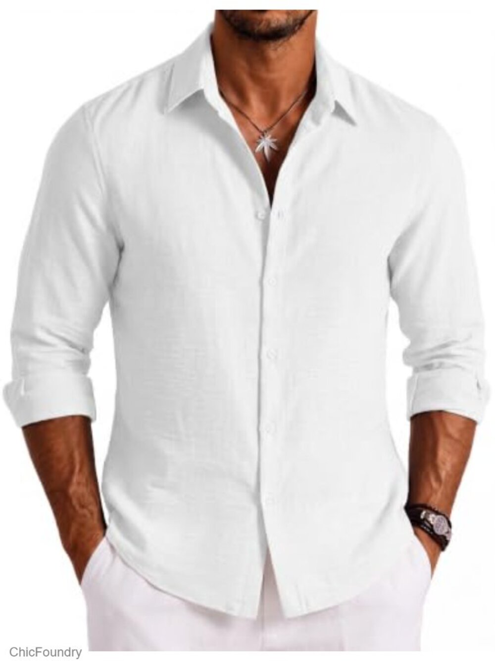Mens Button Down Shirt Long Sleeve Casual Textured Summer Beach Shirt